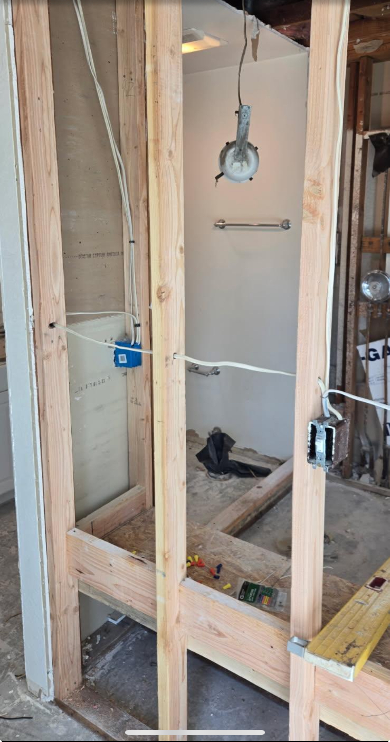 Residential electrical rough-in wiring for bathroom remodel